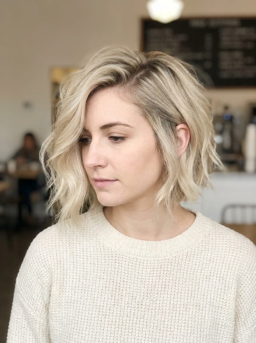 Blonder Bob mit Seitenscheitel - Blonde Kurzhaarfrisur